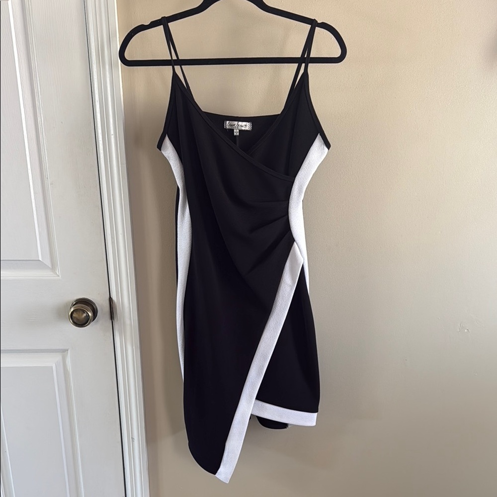 Elegant Black and White Wrap Dress